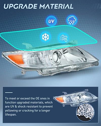 Miniatura 5 de Nilight Conjunto de faros delanteros compatible con Toyota Camry 2010 2011, carcasa cromada, reflector ámbar, lente transparente mejorada para el