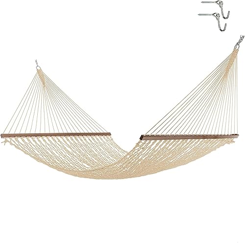 Hatteras Hammocks Hamaca de cuerda Duracord de avena de lujo con cadenas de extensión gratis y ganchos para árboles, hecha a mano en los Estados