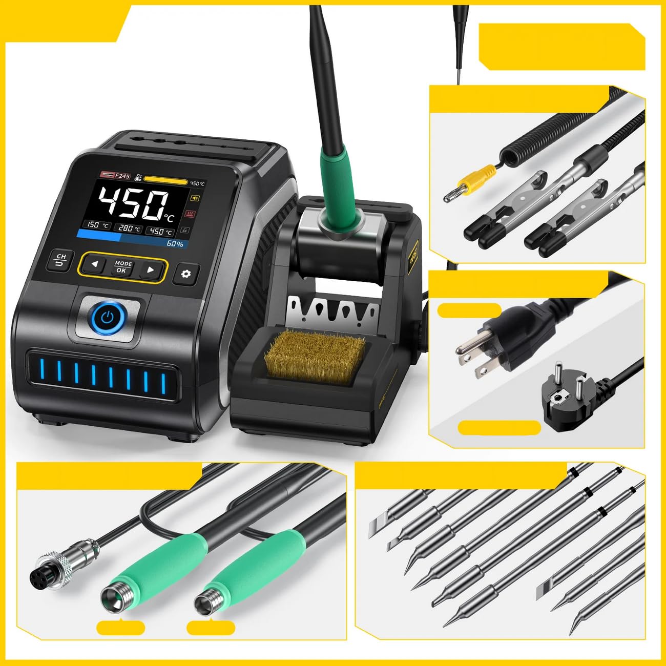 FNIRSI stacja lutownicza 200W DWS-200 (Czarny, Included F210+F245 Full Set)