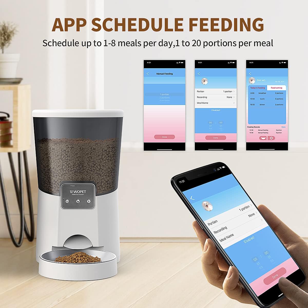 WOPET 8L Automatic Cat Feeder, 2.4G WiFi Enabled Smart Food Dispenser with Stainless Steel Food Bowl for Dry Food, APP Control and Up to 8 Meals Per Day 10s Voice Recorder
