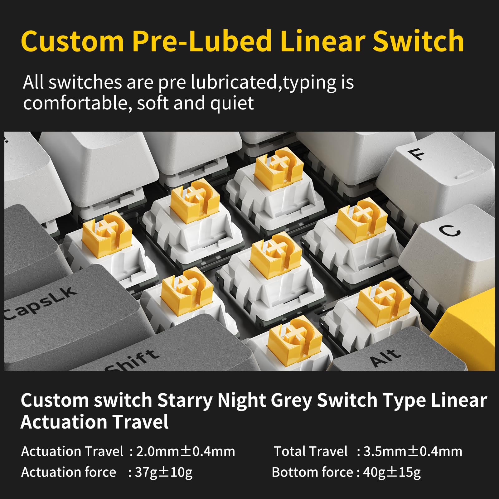AJAZZ AK820 Wired Mechanical Keyboard, 75% Gaming Keyboard with Volume Control Knob, PBT Keycaps, 82 Keys, Five-Layer Sound Insulation Pad, South-Oriented RGB, Full-Key Hot Swap, Grey White Yellow