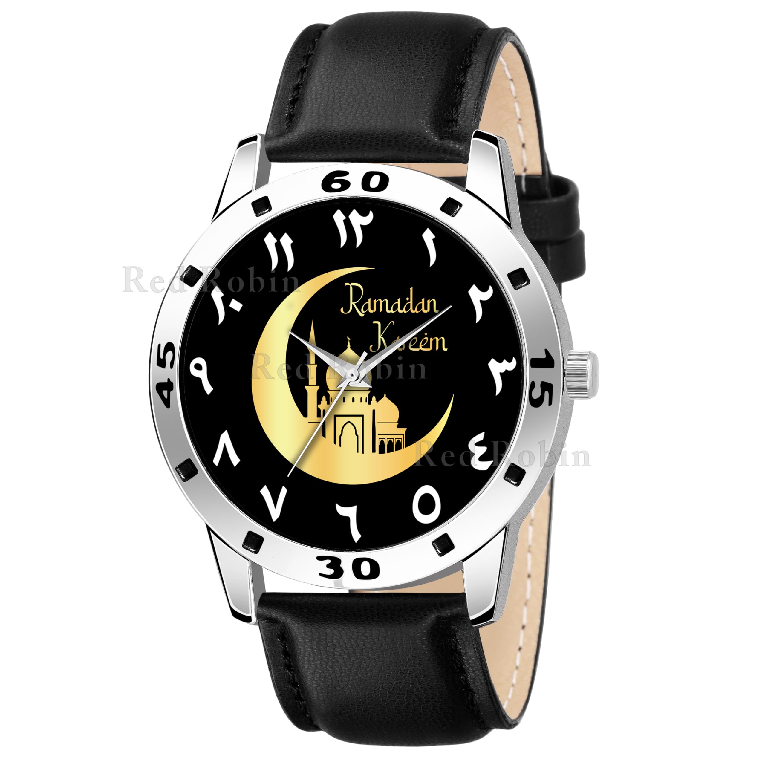 Talgo Analog Ramadan Design Black Dial Stylish Black Leather Strap Wrist Watch for Muslim Men and Boys, Pack of 1 - Ramadan-AVO-SIL-BLK-L (B0CXM96J84) Amazon Price History, Amazon Price Tracker