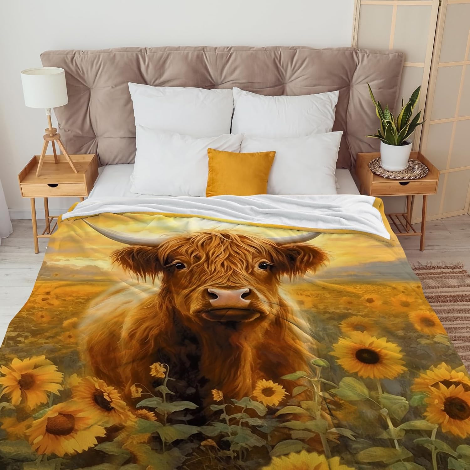 SARA NELL Highland Cow and Sunflowers Blanket, Beautiful Highland Cows Print Blanket and Throws, Cute Cow Gifts for Girls Kids Adults, Cozy Plush Bedding, Highland Cow Decor,50"x40" - Image 5
