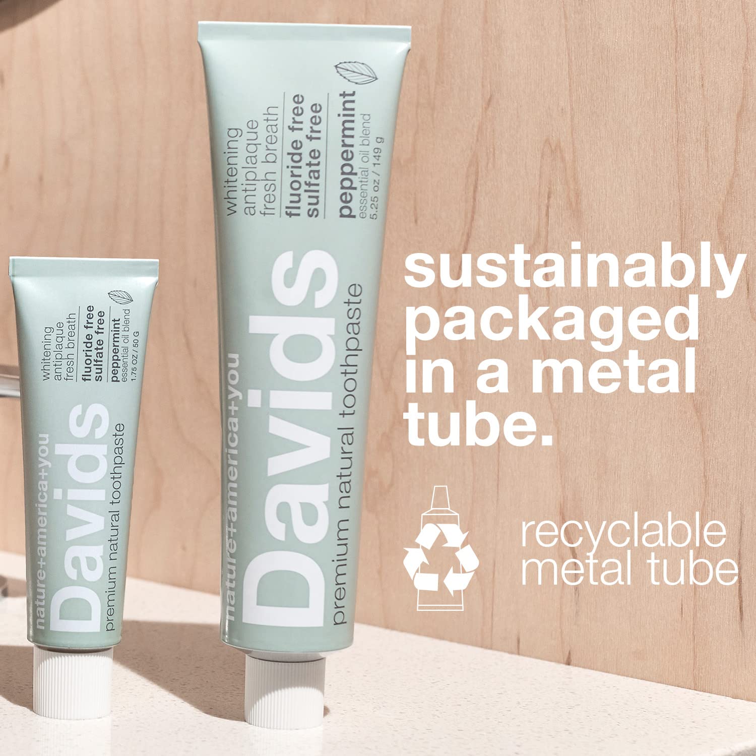 Davids Natural Whitening Travel Toothpaste, Antiplaque, Fluoride Free, Peppermint, 1.75 OZ, TSA Approved Travel Size (3 Pack)