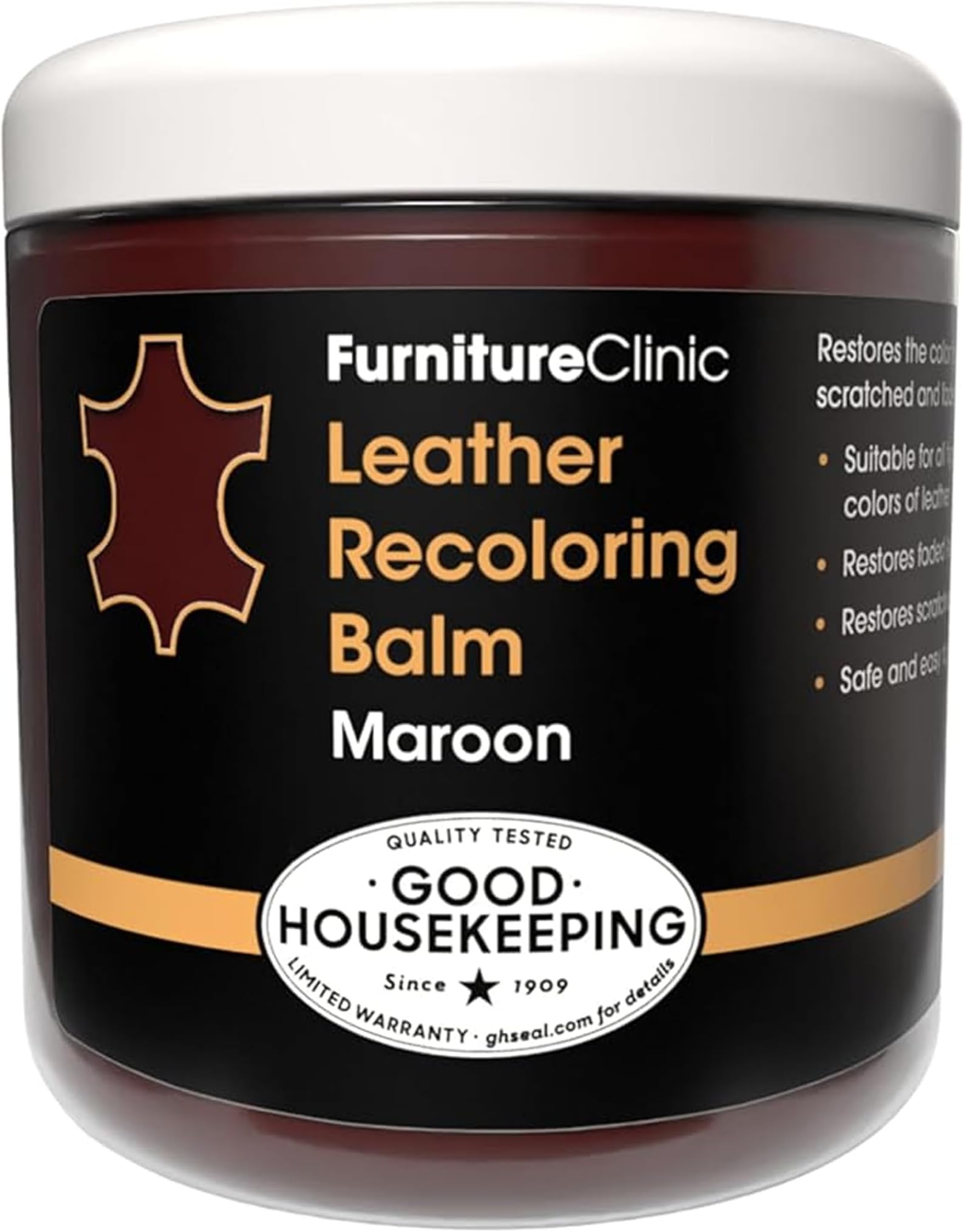 Furniture Clinic Leather Recolouring Balm - Leather Colour Restorer for Sofas, Leather Colour Repair for Faded & Scratched Leather Upholstery, Car Seats, Shoes and Clothing - 16 Colours (Maroon)
