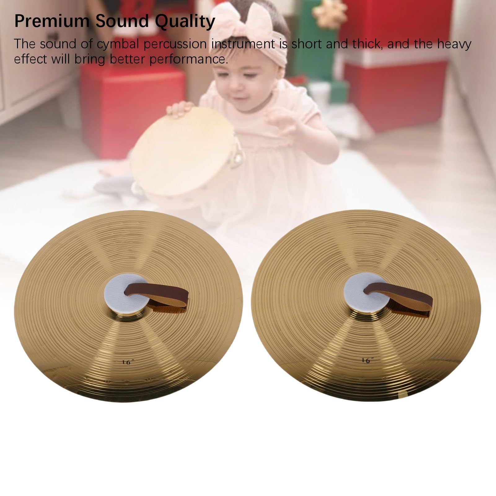 Generic Piatto da Mano, Strumento a Percussione in Lega Ad Alta Durezza da 16 Pollici con Cinturini per le Dita per Performance di Gruppo, Feste di Ballerini di Musica Pop Rock Jazz,