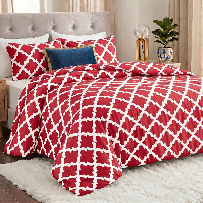 Image of Utopia Bedding 3 Pc King Comforter Set, Printed Comforter, Red