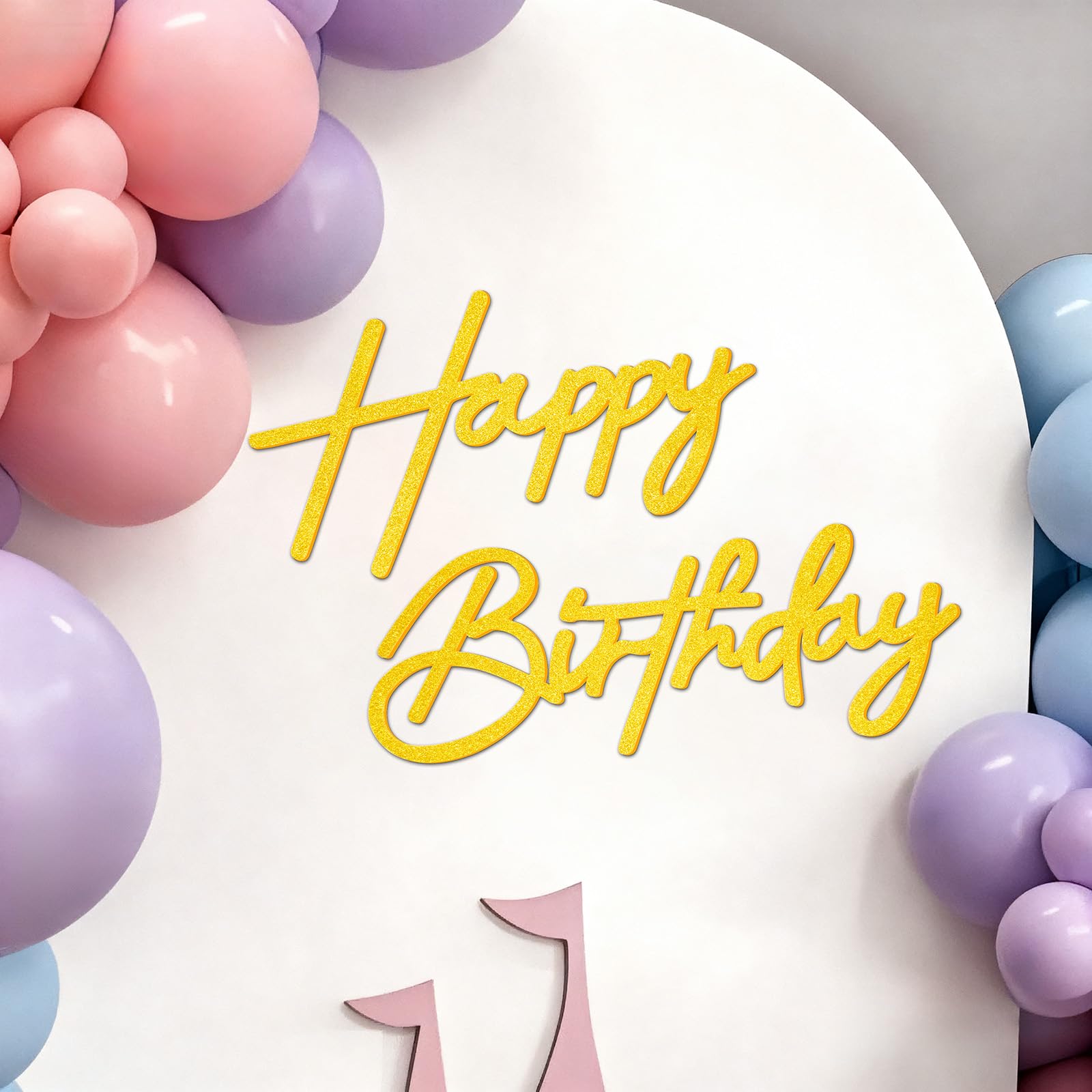 Photo 1 of GYFCI Happy Birthday Sign for Arch Backdrop - Felt Happy Birthday Letters Banner & Sign for Girls, Boys & Adults' Birthday Party Balloon Arch Decorations (Glitter Gold)