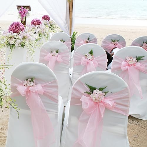 Vista 11 de 25 bandas de organza para silla de boda, banquete, fiesta, decoración de silla, lazos, bandas para cubrir eventos, suministros - marfil Marfil,Rosa