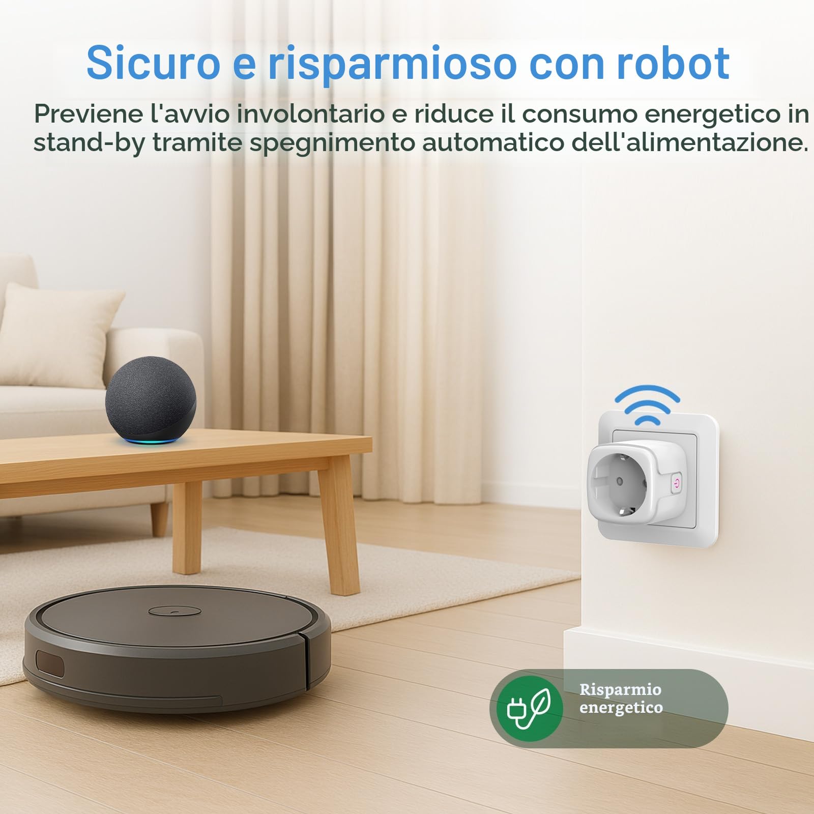SURFOU Presa Smart, 16A Intelligente Plug Compatibile con Alexa e Google Home, Controllo Vocale, 2.4GHz WiFi Accesso Remoto, Nessun Hub Necessario, Monitoraggio del Consumo Energetico