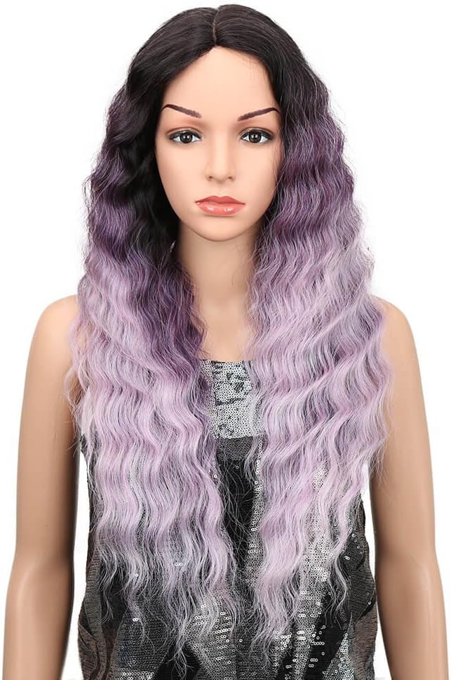 Joedir Lace Front Wigs 28" Long Wavy Ombre Grape Synthetic Wigs For Women 130% Density Wigs