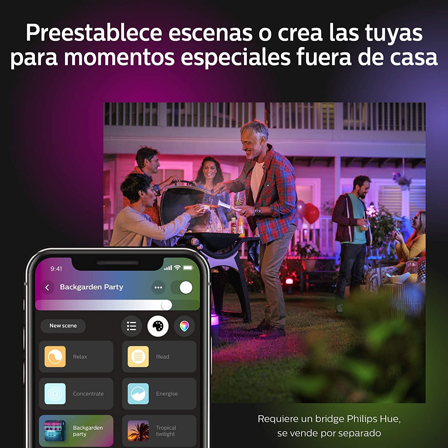 Philips Hue Impress Aplique de pared exterior negro LED inteligente, luz led blanca y luces de colores, compatible con Amazon Alexa, Apple HomeKit y Google Assistant