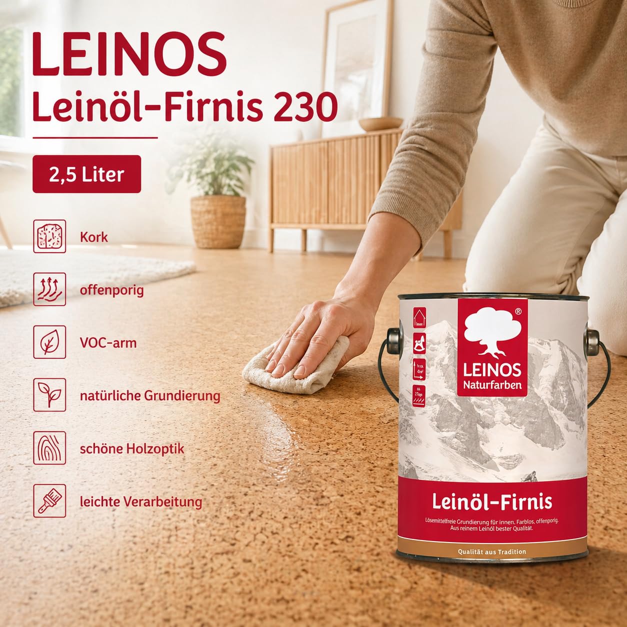 Leinöl-Firnis – Biologischer Holzschutz, farblos, innen & außen, 2,5 L | Holzschutz für Möbel, Türen & Zäune | natürlicher Firnis, Holzpflegeöl für den Außenbereich | wetterfest, lösemittelfrei