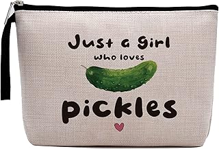 Funny Makeup Bag, Pickle Gift, Pickle Gifts for Pickle Lovers, Food Cucumber Lover Gift, Birthday Gifts for Teens Girl, Daughter, Teenagers, Just A Girl Who Loves Pickles Cosmetic Bags Zipper Pouch