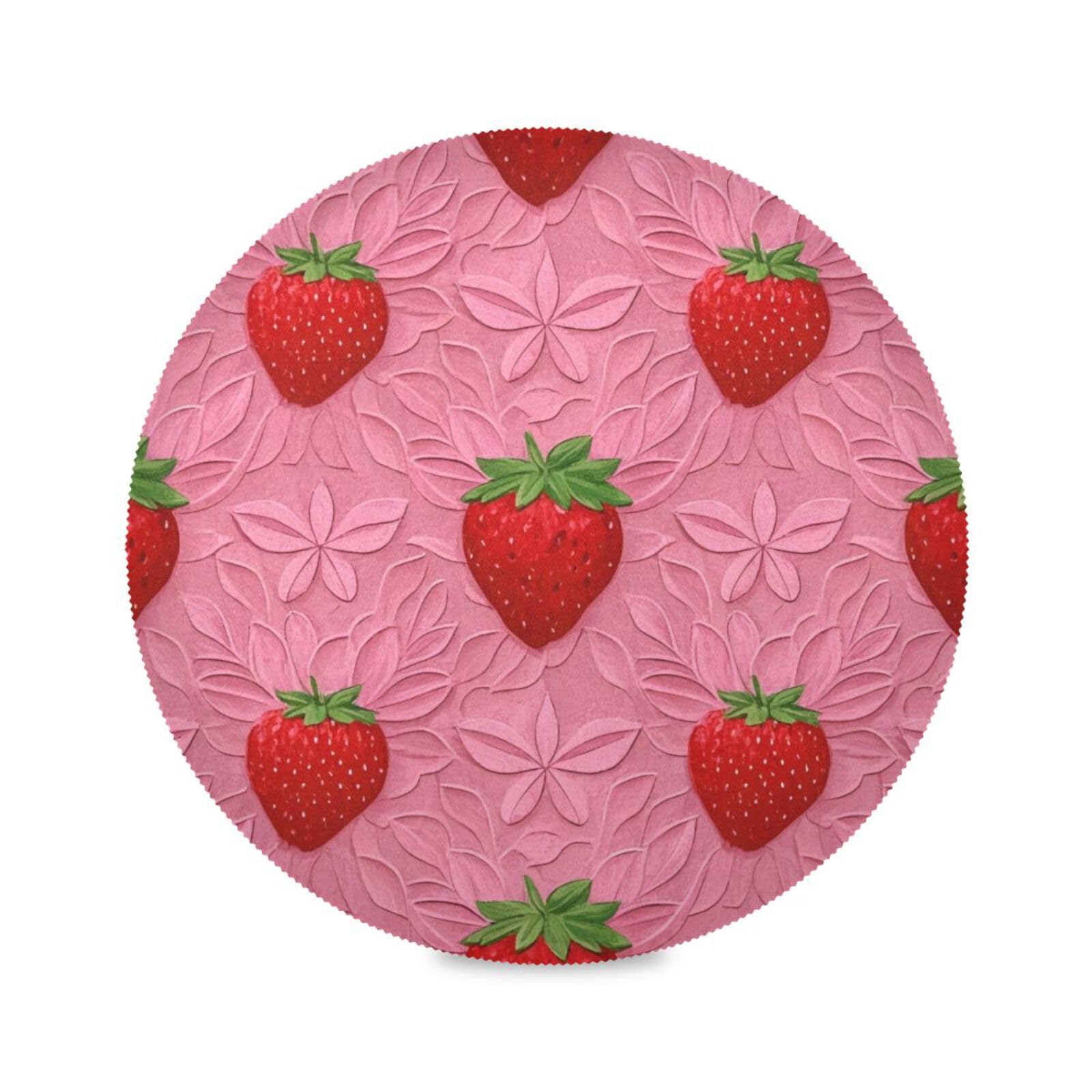 MAOBLYR Bright Strawberry Round Placemats Set of 1, 15.4 Inch Washable Non-Slip Heat-Resistant Table Mats for Dining, Kitchen, Wedding, and Holiday