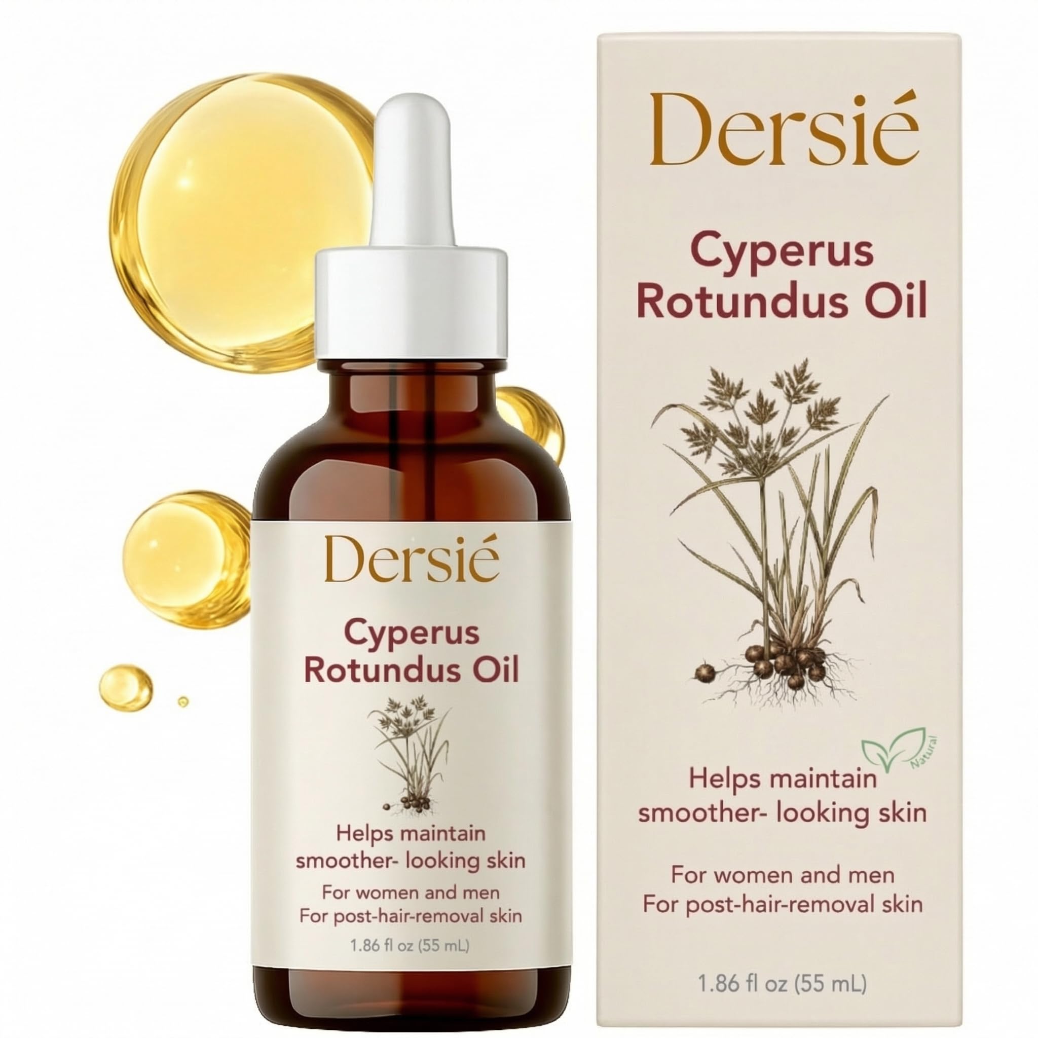 Dersie Cyperus Rotundus Oil: Cyperus Rotundus Oil for Hair Removal – Natural Hair Growth Inhibitor for Unwanted Face & Body Hair Reduction – Soothing Daily Skin Oil with Post-Hair-Removal Care (55 mL) - 2