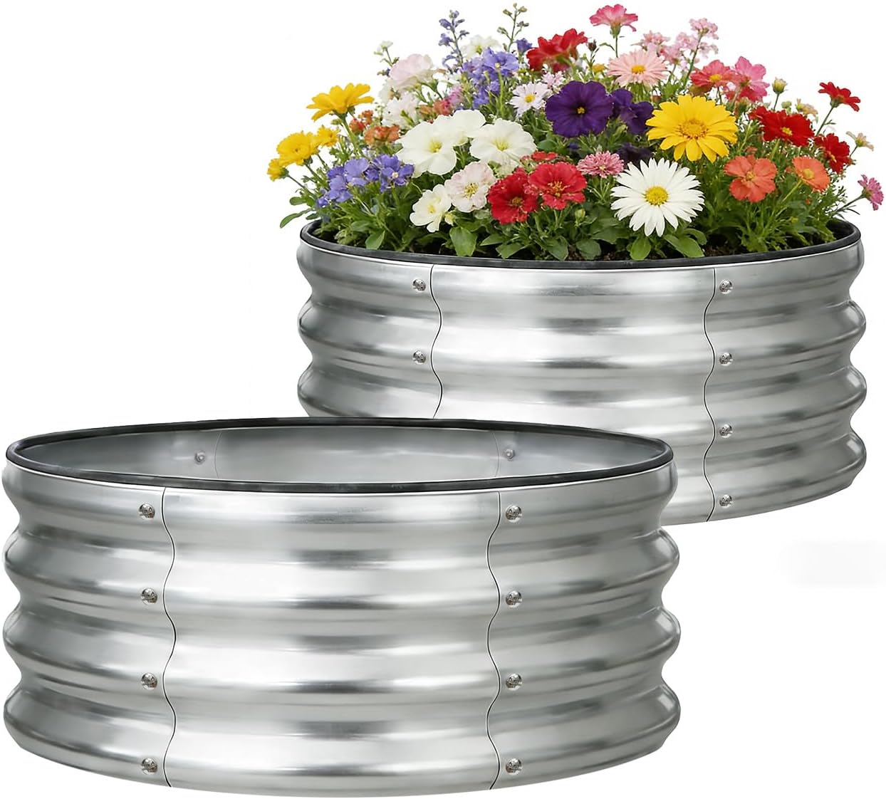 VSGDISTL Galvanized Raised Garden Bed Kit Outdoor,2x2x1ft Round Metal Garden Planter Raised Beds for Vegetables Flowers Herb