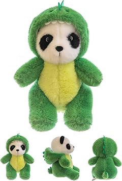 Cute Stuffed Panda Animal Cosplay as Pink Dinosaur Plush Toys Soft Panda Toy in Dinosaur Costume Plushies Toys Stuffed Animals for Kids 12 Inch
