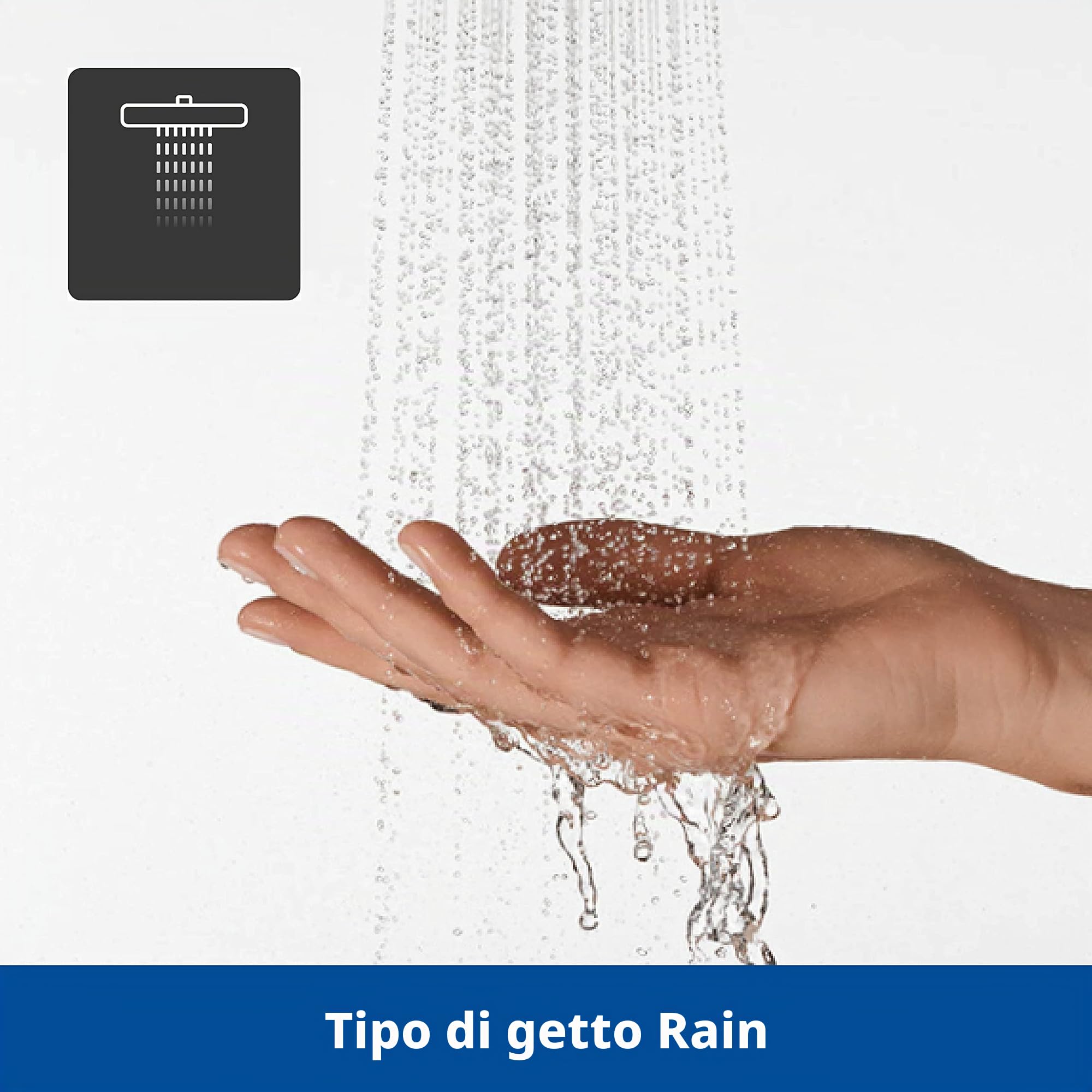 Duravit Universal Doccia a mano, Doccetta stick con getto Rain, Manopola doccia quadrata, Doccetta con ugelli in silicone facili da pulire, nero opaco