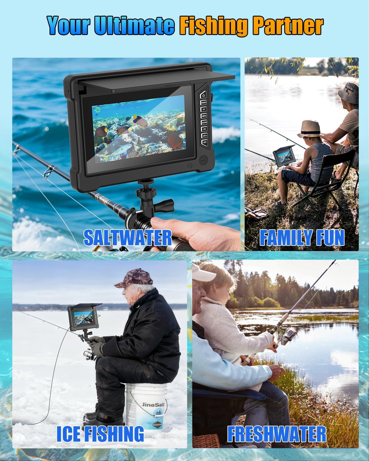 Underwater Fishing Camera 100ft, 7'' IPS 1200TVL HD Ice Fishing Camera Underwater, Fish Finder Camera for Ice Lake Boat Fishing w/ 6 White & 6 IR LEDs, IP68 Waterproof for Saltwater & Kayak