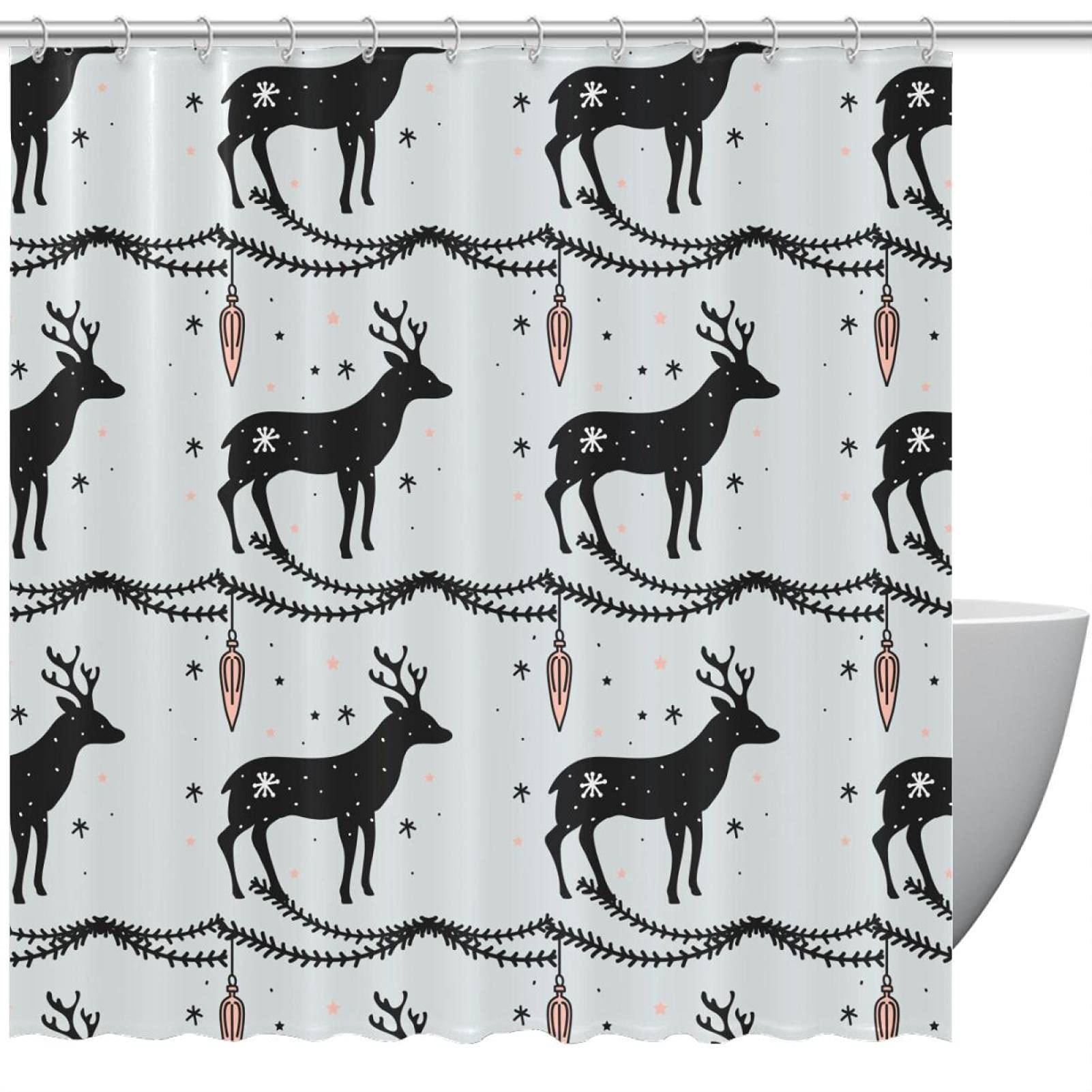 Rideau de douche motif cerf de Noël 168 x 183 cm imperméable pour baignoire standard