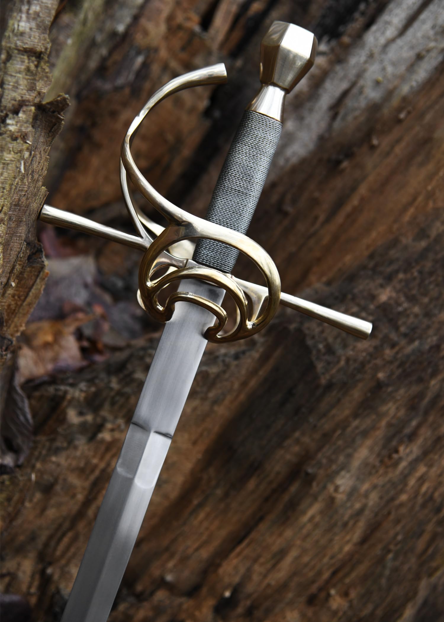 Battle-Merchant - Rapier Replik aus dem 17. Jahrhundert - handgeschmiedet aus Stahl - Korbgriff aus Messing - für Erwachsene