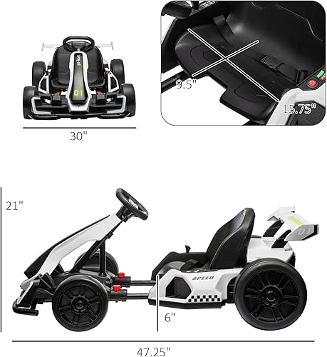 Miniatura 5 de Aosom Go Kart eléctrico de 24 V 7.5 MPH con asiento ajustable, juguete a la deriva alimentado por batería al aire libre con arranque lento, botón de