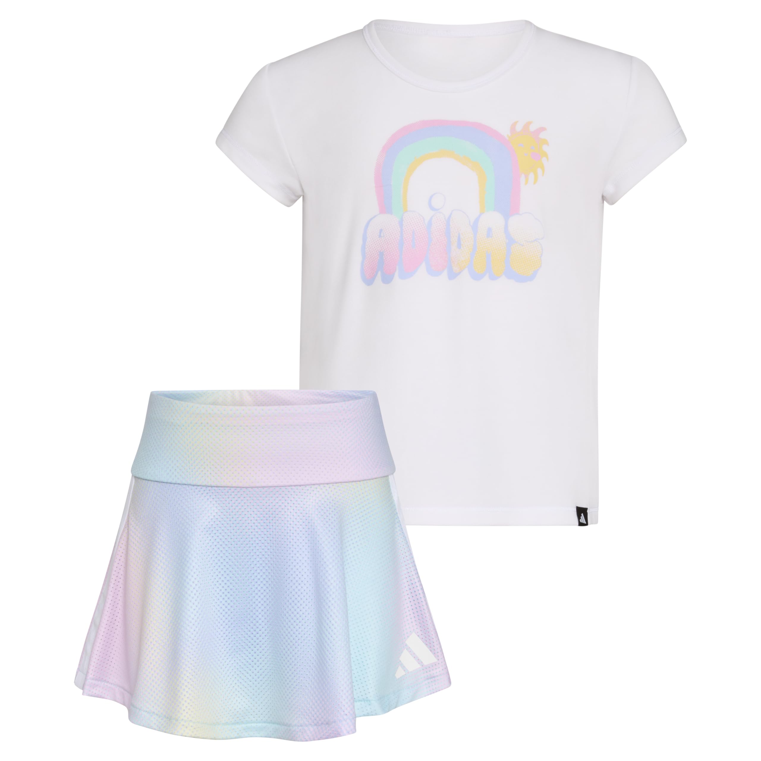 adidas Girls' Pleated Tee Shirt and Aop Flounce Skort Set