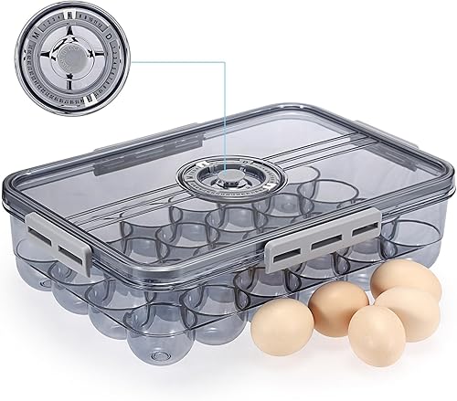 Miniatura 9 de BSTKEY Soporte para huevos para refrigerador, contenedor de huevos con escala de tiempo, soporte para huevos con tapa para almacenamiento de cocina,