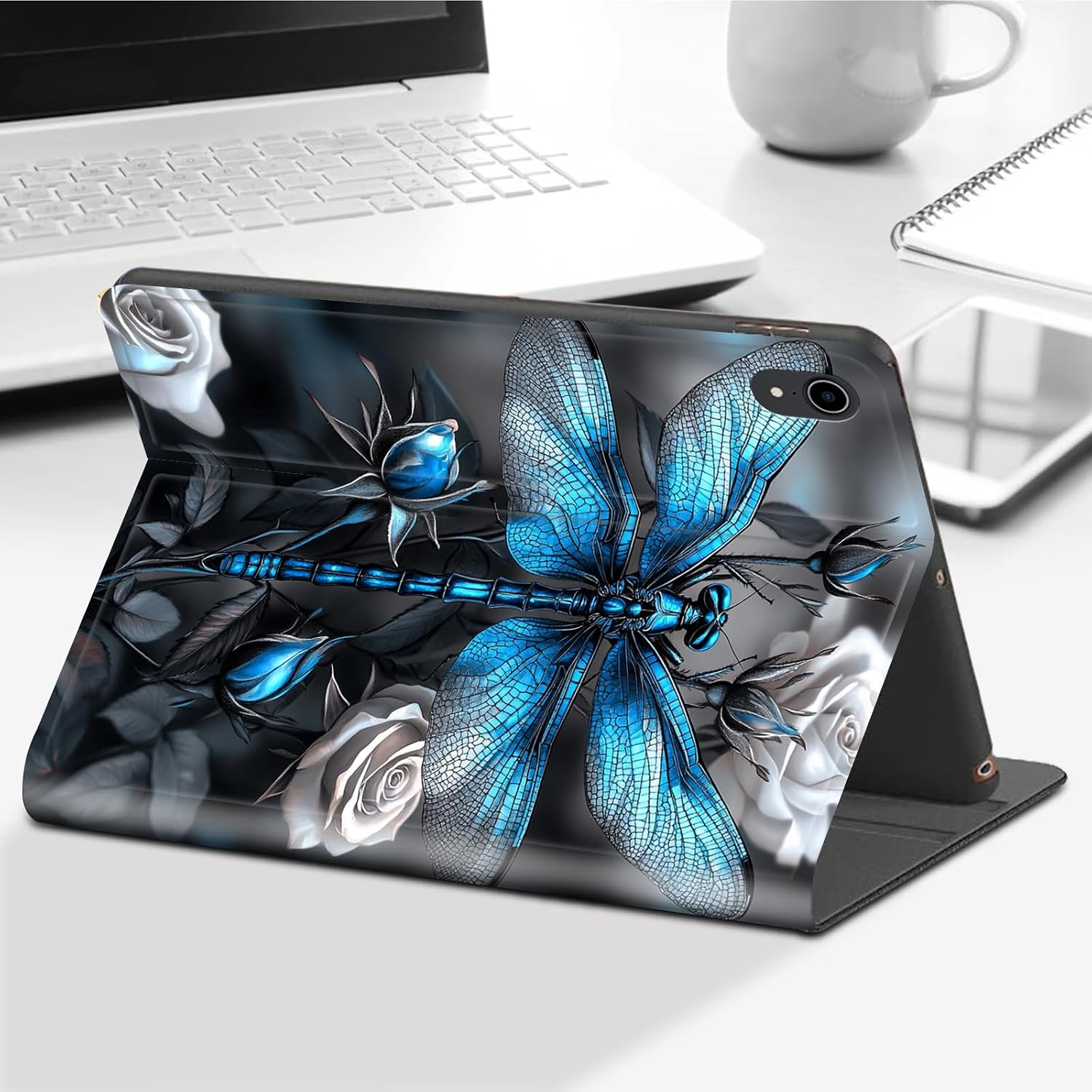 for iPad (A16) 11th Generation Case 11" 2025,for iPad 10th Gen Case 10.9" 2022-Leather Adjustable Stand Smart Cover with S Pen Holder & Auto Wake/Sleep,Blue Dragonfly