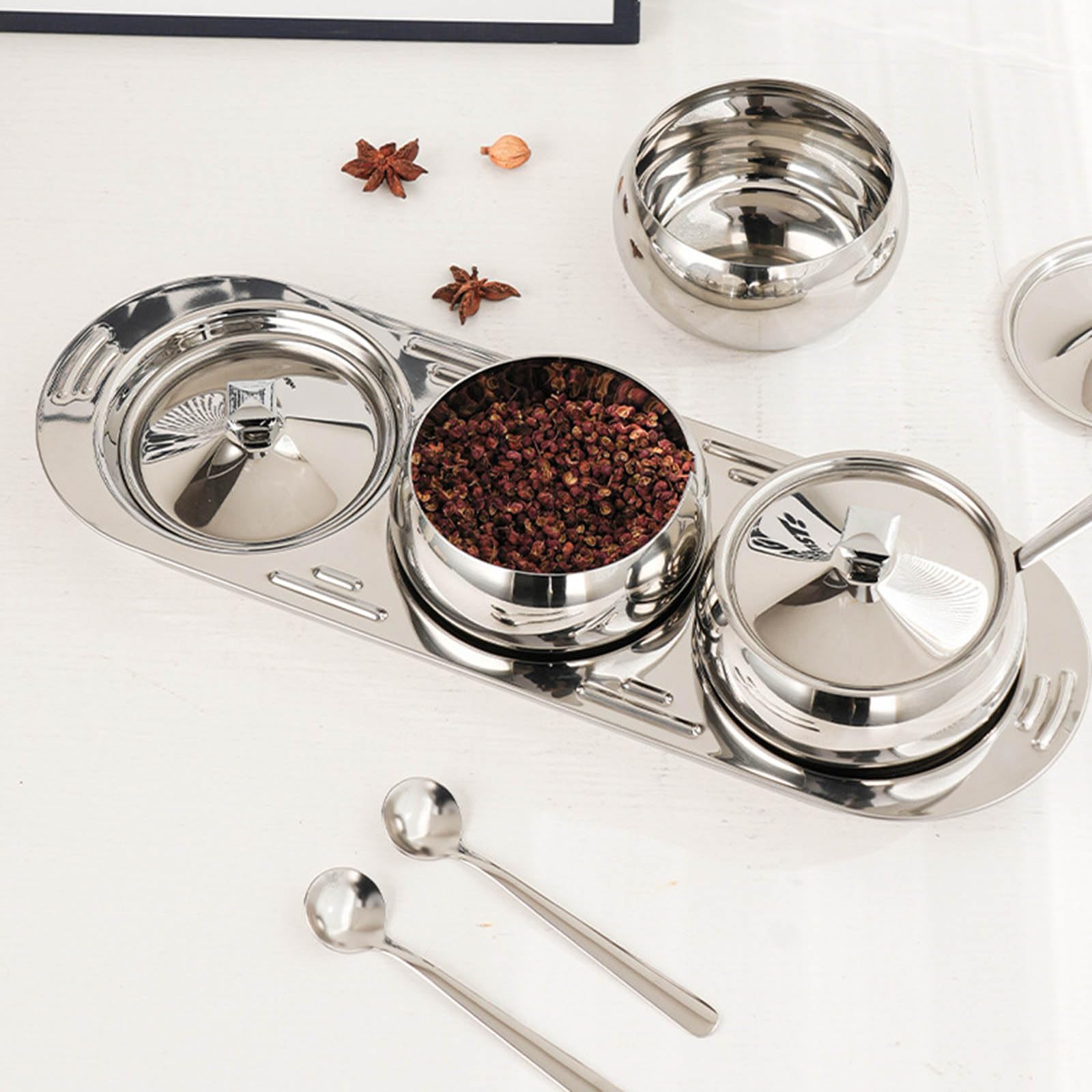 Gewürzdosen-Set aus 304 Edelstahl, mit Deckel, Löffel, Tablett, Gewürzgläser, Aufbewahrungsdose für Küche und Outdoor, Kochen, Heimkochen