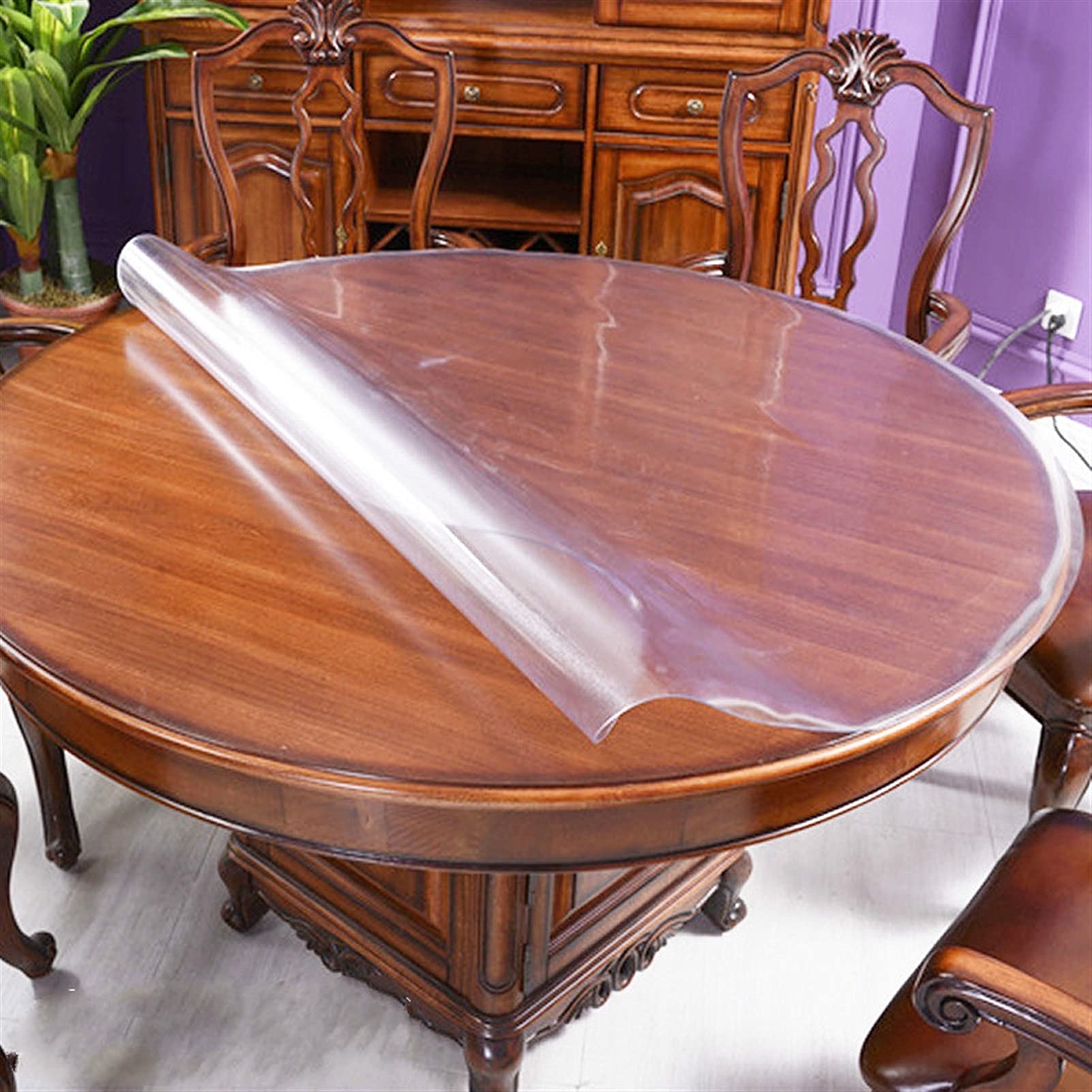QBYRSSS Transparent Table Cover Protector Transparent Plastic Tablecloth 1. 0mm Round PVC Tablecloth Waterproof Oilproof able Cover Glass Soft Cloth Table Wipeable Protector(Transparent,140cm)