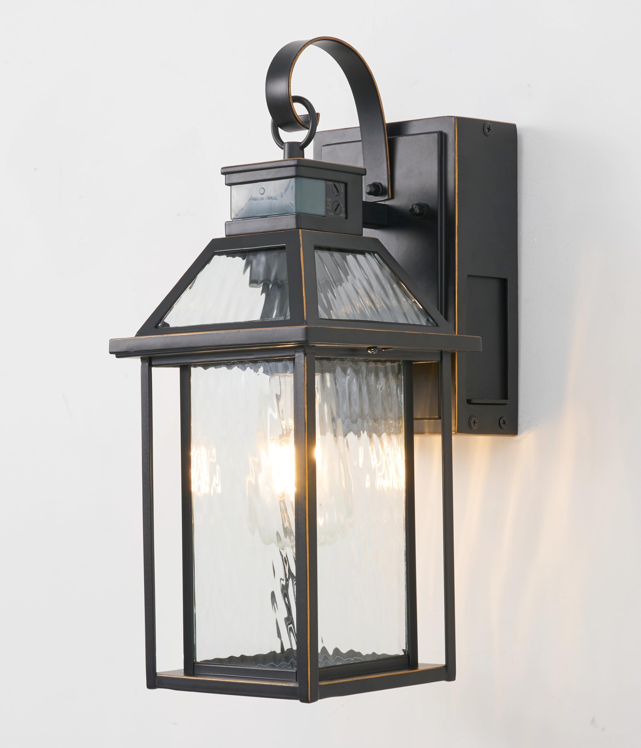 Photo 1 of Ejerlya Dusk to Dawn Outdoor Porch Light with GFCI Outlet,Anti-Rust Waterproof Industrial Outdoor Lantern,Black Exterior Work Lights Rustic Wall Light