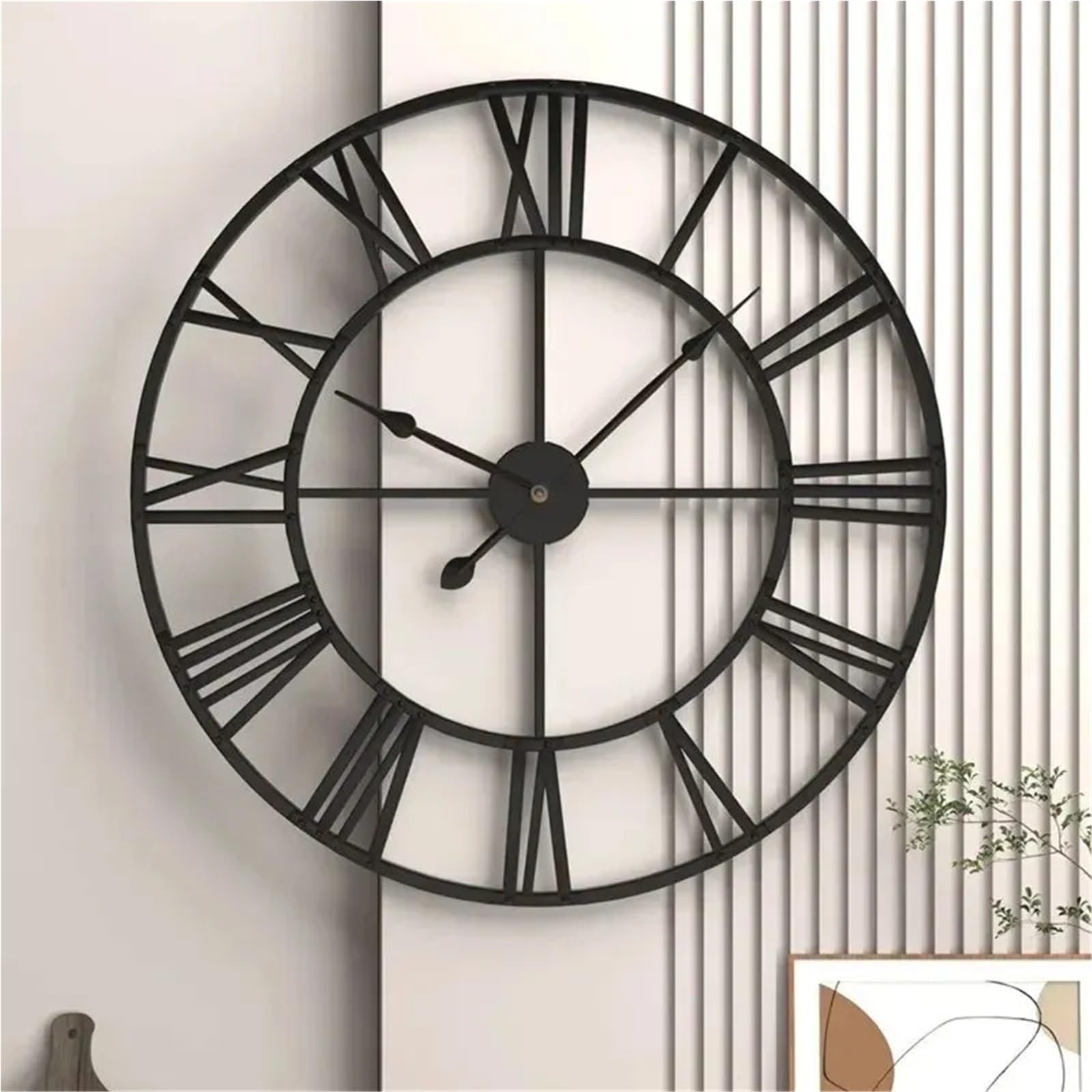 Rdzawy zegar z cyframi rzymskimi cichy dekoracyjny (CZARNY)