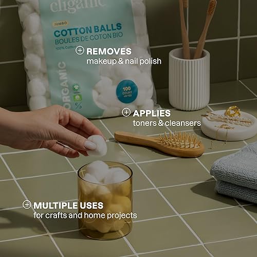 Miniatura 6 de Cliganic Bolas de algodón orgánico súper jumbo (100 unidades), hipoalergénicas, absorbentes, de tamaño grande, 100% puro (el embalaje puede variar)