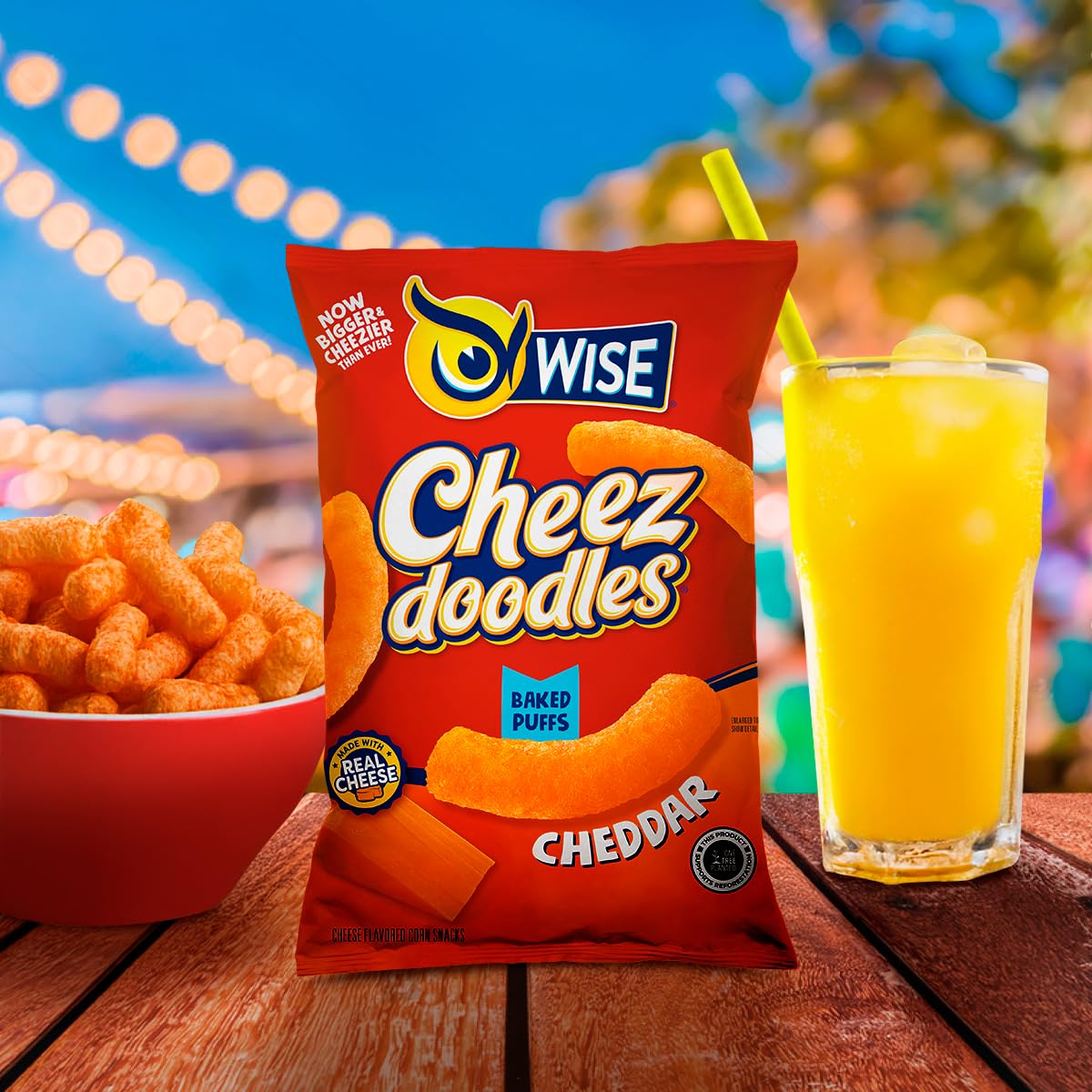 Wise Snacks Cheez Doodles Baked Puffs, Real Cheddar Cheese, Gluten Free, 0g Trans Fat, No Preservatives, 3.250 Ounce (12 Count), Gluten Free