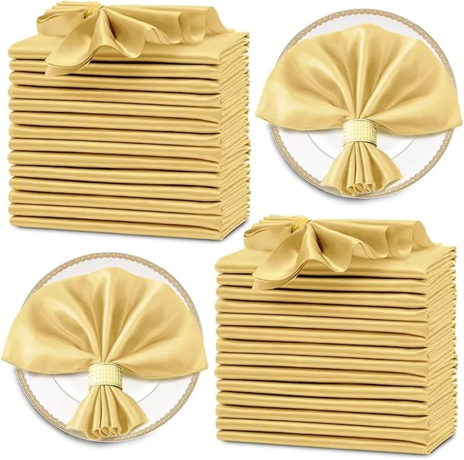 Cotton Table Napkins, Square Satin Napkins 50pcs 30x30cm Multicolor For Wedding Banquet(Golden)