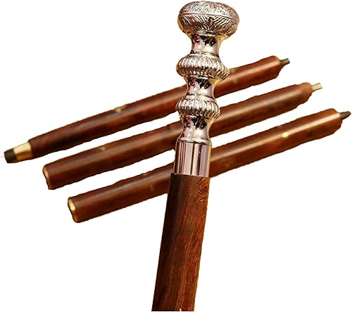 Maa Vaishno - Bastón de madera antigua con mango de pilar dorado macizo, bastón náutico de latón, regalo para personas mayores, marrón, 36 a 37