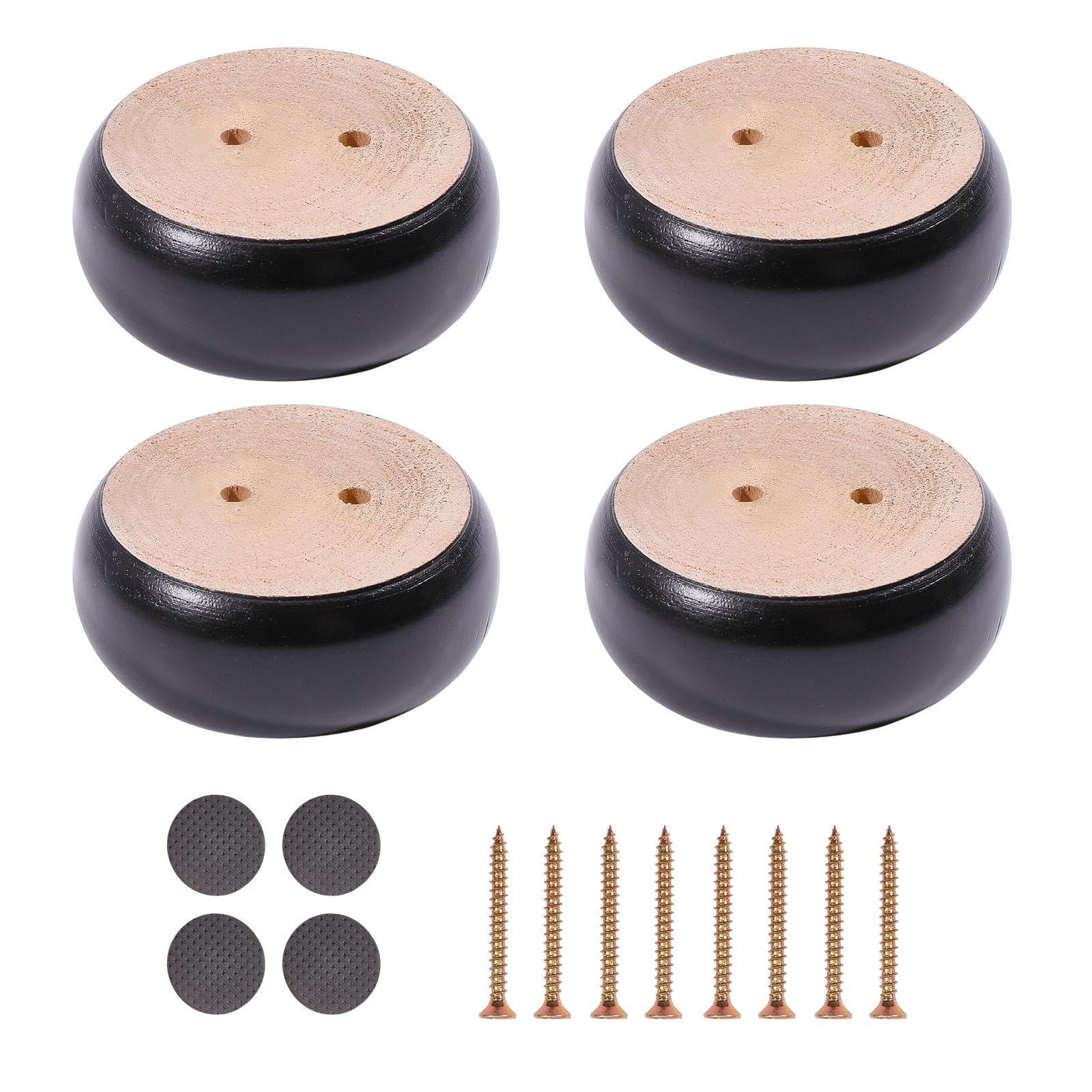 CONCHLERY 4 Pcs Round Furniture Legs Round Short Replacement Sofa Legs for Furniture Sofa, Black, 3.1x1.2 inch