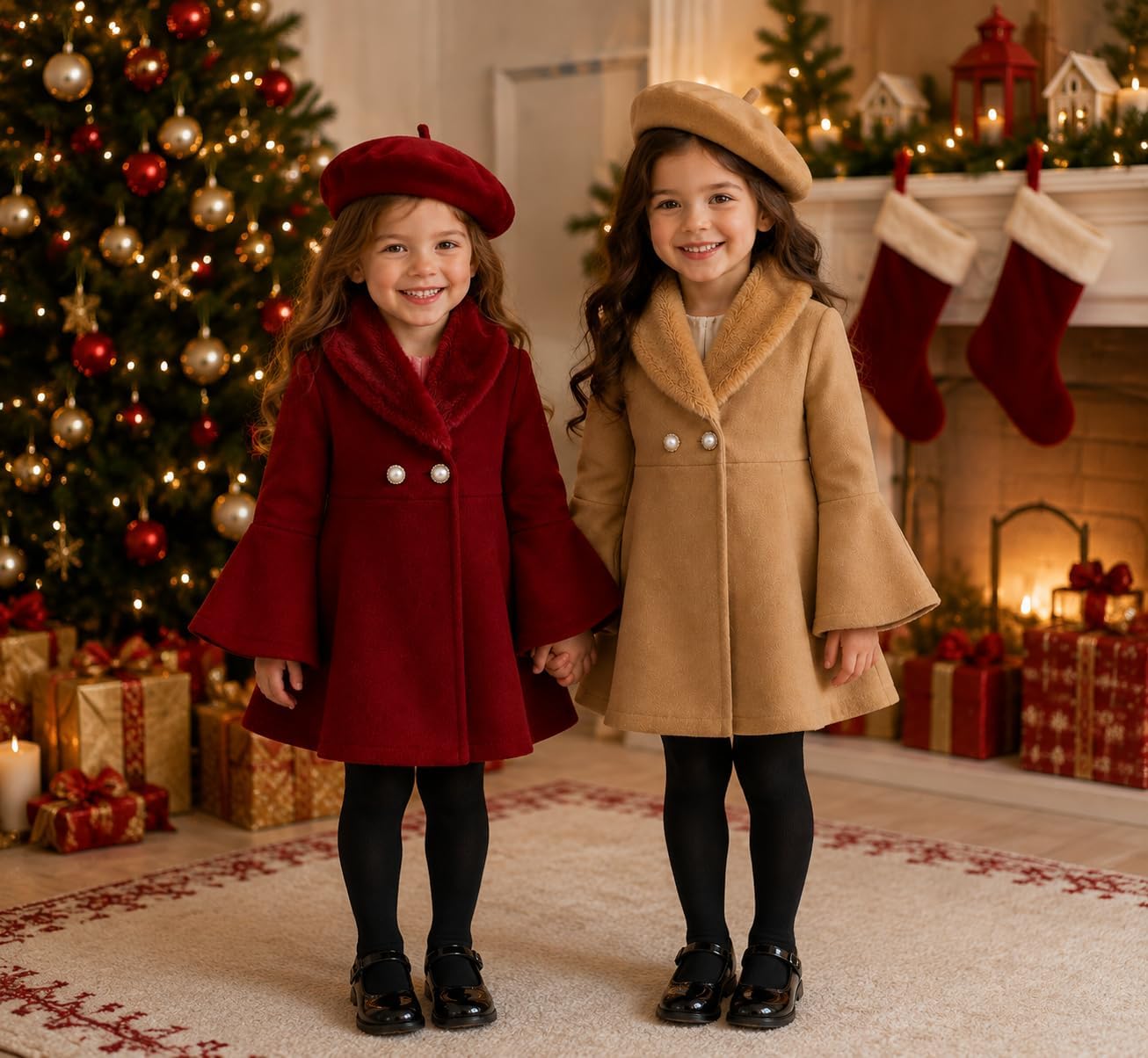 Girls Birthday Outfit Winter Coats & Peacoats-Fur Collar – Toddler Dress Coat for Girls