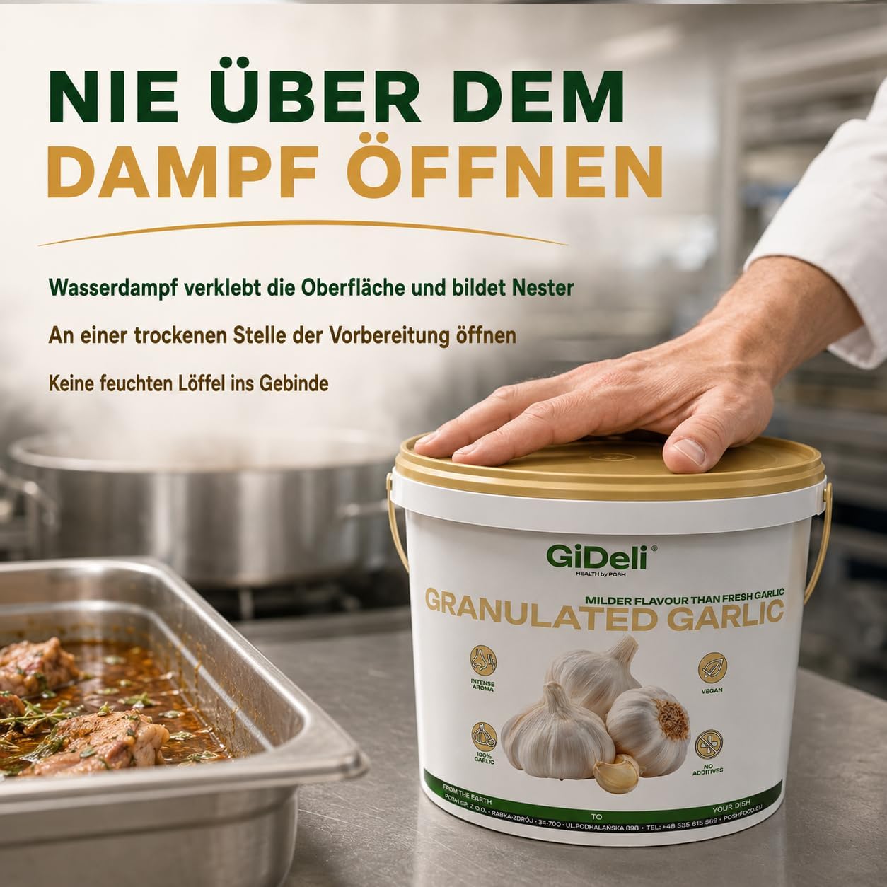 GiDeli Ajo Granulado 20 kg - Puro, sin Aditivos - Cubo con Tapa