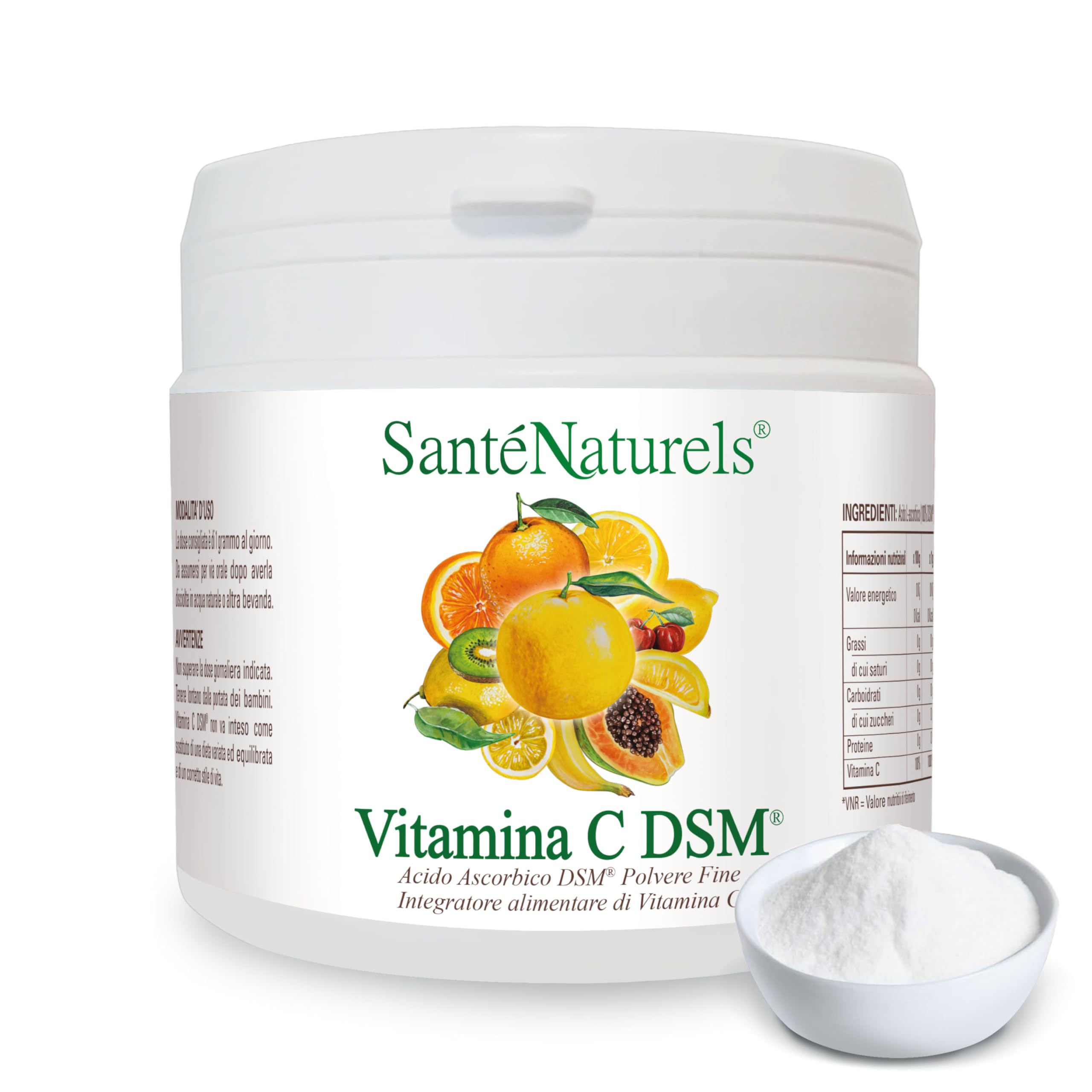 Acido Ascorbico Puro DSM 500g ● Vitamina C in Polvere Pura Fine e Idrosolubile ● Integratore Alimentare Naturale ● No Ogm, No Lattosio, No Glutine ● Produzione Europea