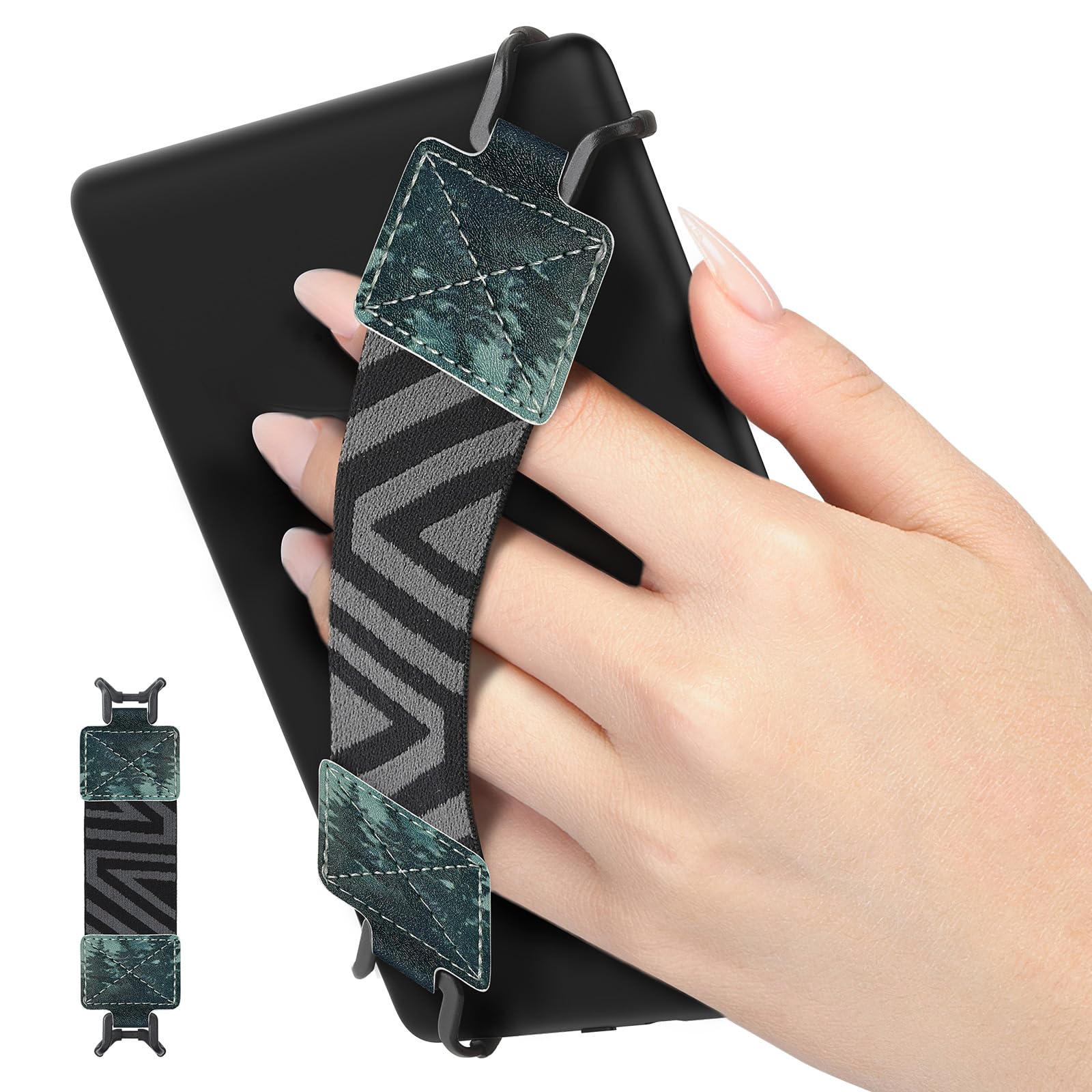 MoKo Security Hand-Strap for 6-8" Kindle eReaders, Fire Tablet, Kobo, Voyaga, Lenovo, Sony E-Book Tablet - High-Elasticity Versatile Lightweight Finger Grip Holder, Green Forest