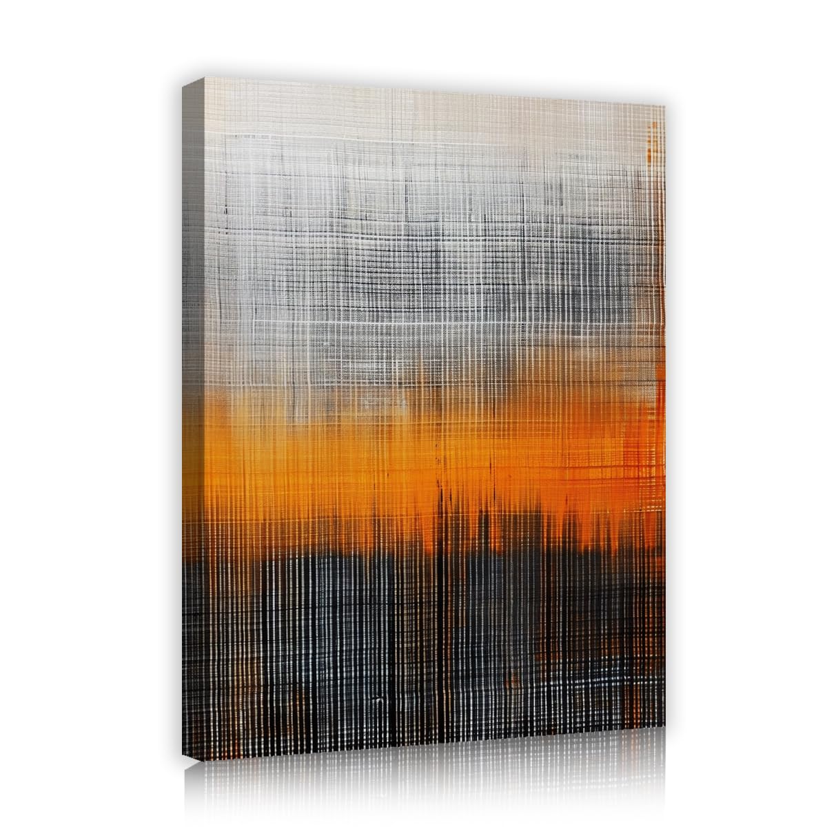 TOANGWALL Modern Minimalist Canvas Wall Art for Lounge Orange Black Grey Grid Textured Prints Posters Artwork for Corridor Study Decor 90x110cm