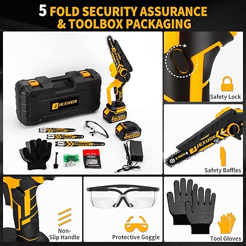 Miniatura 7 de JEXUGK Mini motosierra sin escobillas, sierra de cadena inalámbrica de mano de 8" y 6" con 2 baterías de 4.0Ah, pequeña sierra eléctrica portátil