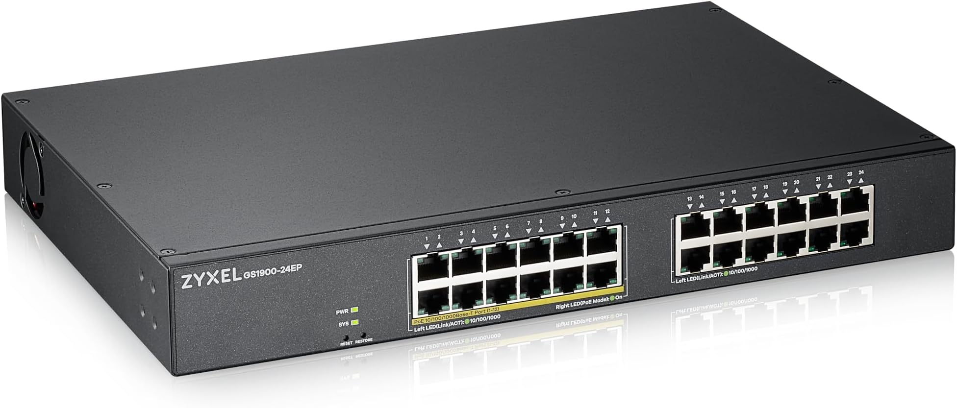 24 Port PoE Switch | Smart Managed | Gigabit Network Ethernet Switch | 12x GbE + 12x GbE PoE+ with 130W Budget | Rack Mount | Smart Fan for Silent Operation | NebulaFlex Cloud | GS1915-24EP