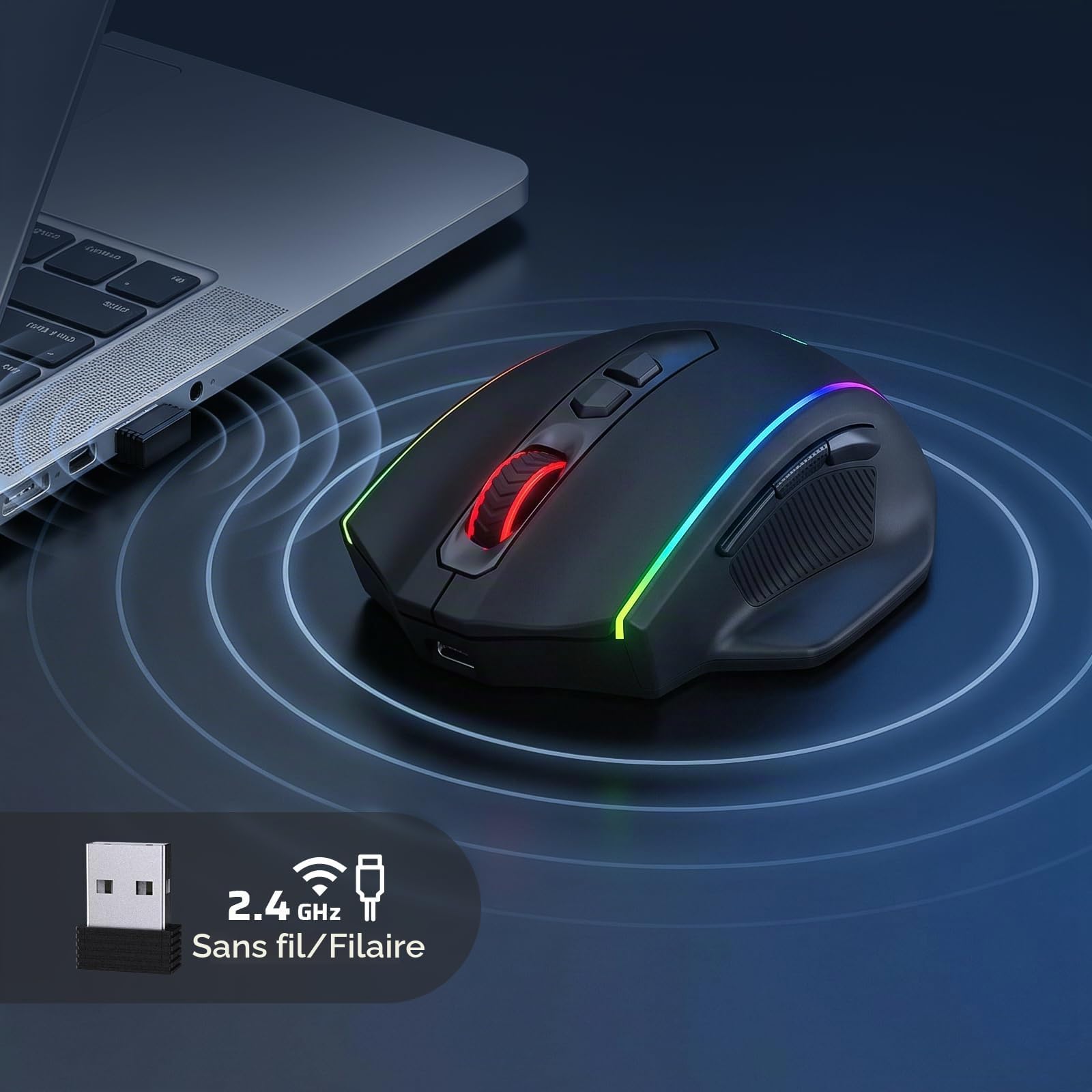 Redragon M686 Souris Gaming sans Fil 16000 DPI Noire