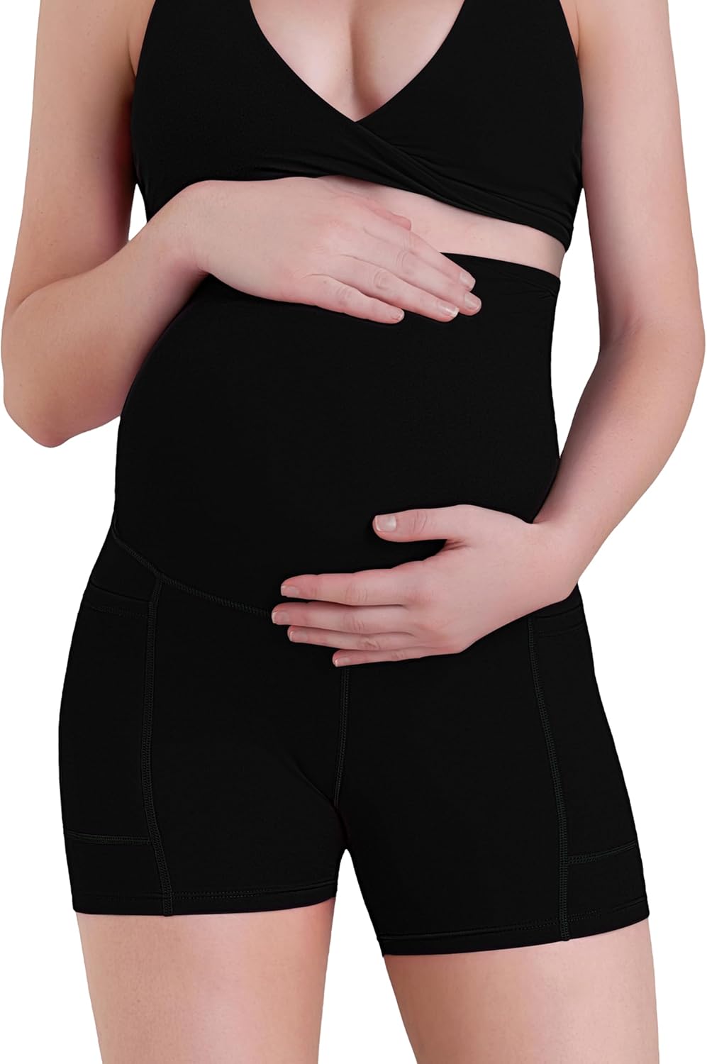 Sunzel Women's Maternity Yoga Shorts with Pockets Over The Belly Pregnancy High Waisted Comfy Stretchy Biker Workout Shorts - Image 4