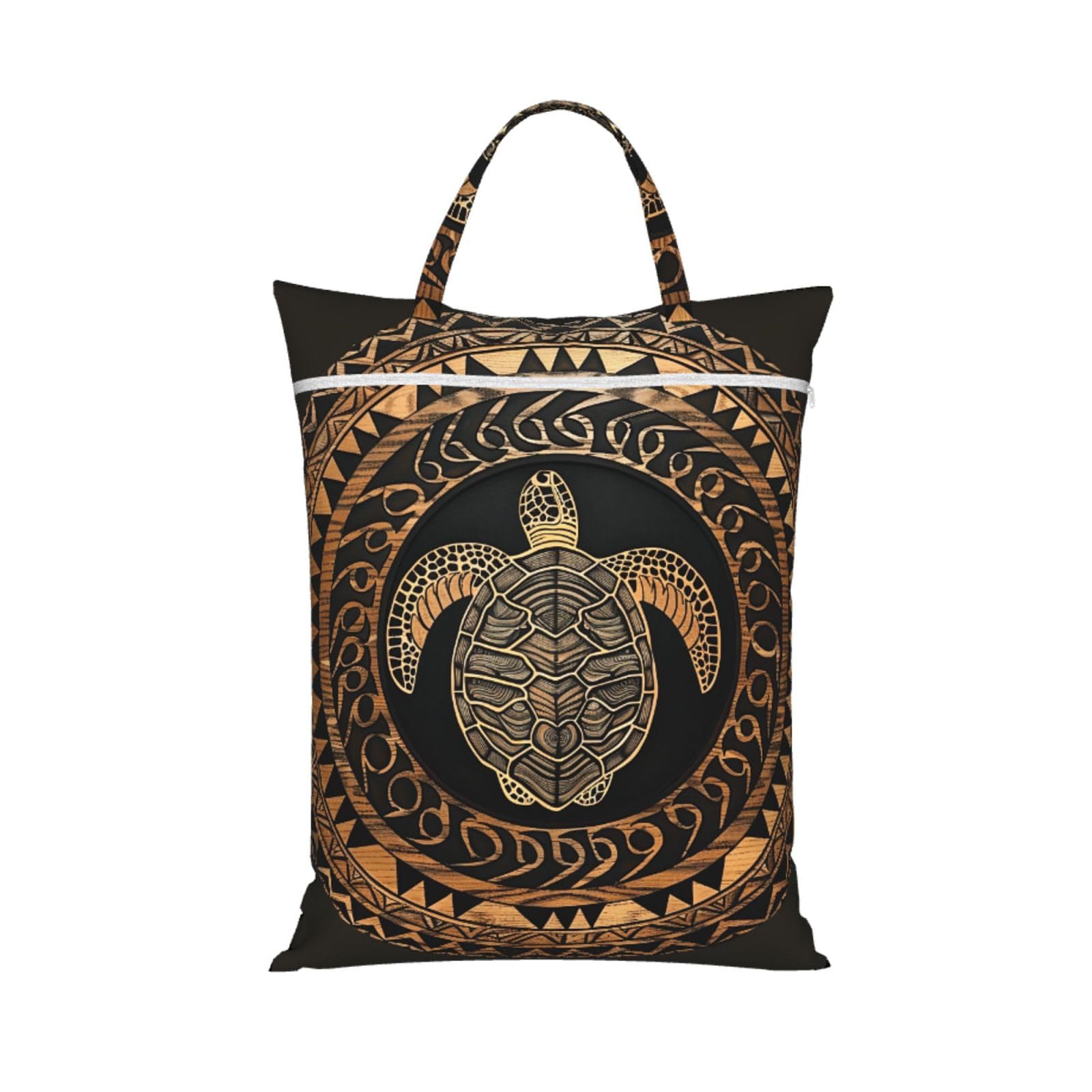 Large Travel Laundry Bags,Hawaiian Tapa Honu Turtle Print with Handle Foldable Laundry Bag for Holidays Gym Swimming and Family Trips, 1Pcs