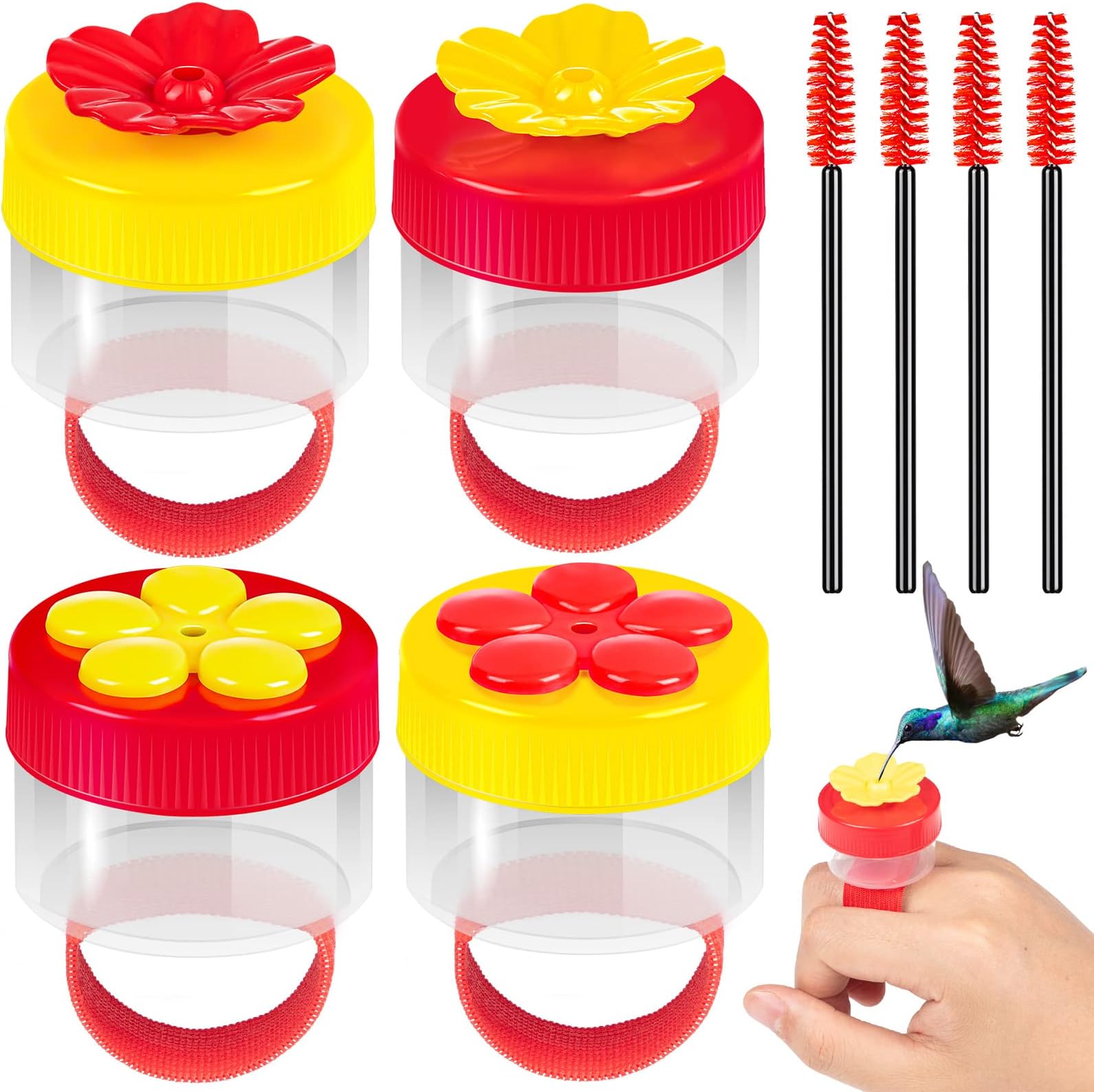 LamdoHandheld Hummingbird Feeder, 4Pcs Kit with Cleaning Brush, Mini Wild Bird Feeders for Outdoors Supplies